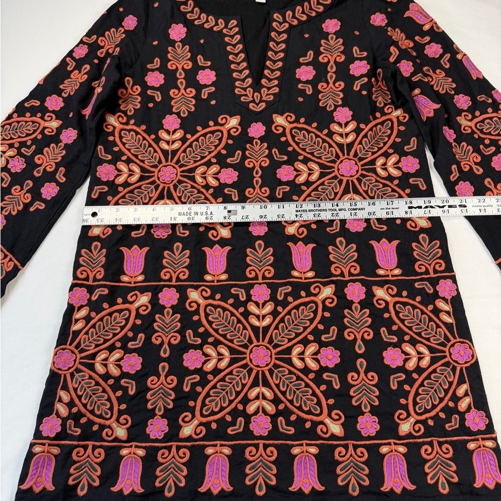 Roller Rabbit Black Pink Embroidered Boho Mini Dress Tunic Shift Dress XS - Picture 8 of 12
